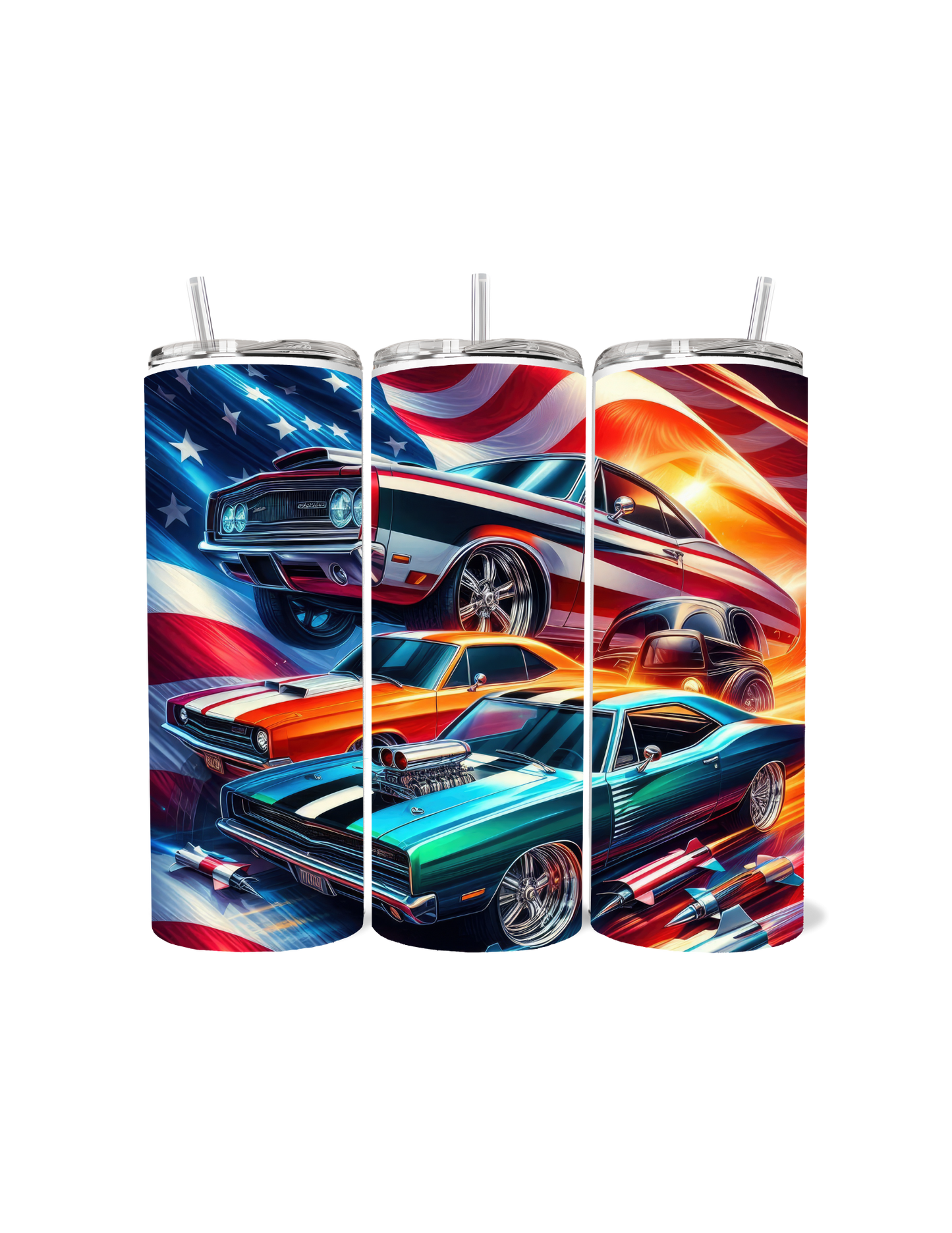Classic Cars with Flag Background