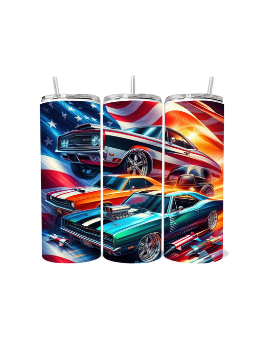 Classic Cars with Flag Background