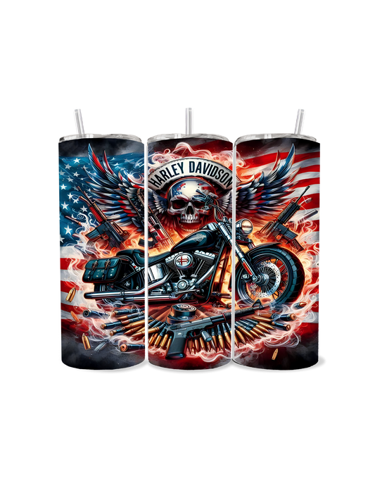 🦅🔥 Harley Freedom Ride 20oz Tumbler – Skull, Steel & Stars Edition 🇺🇸💀